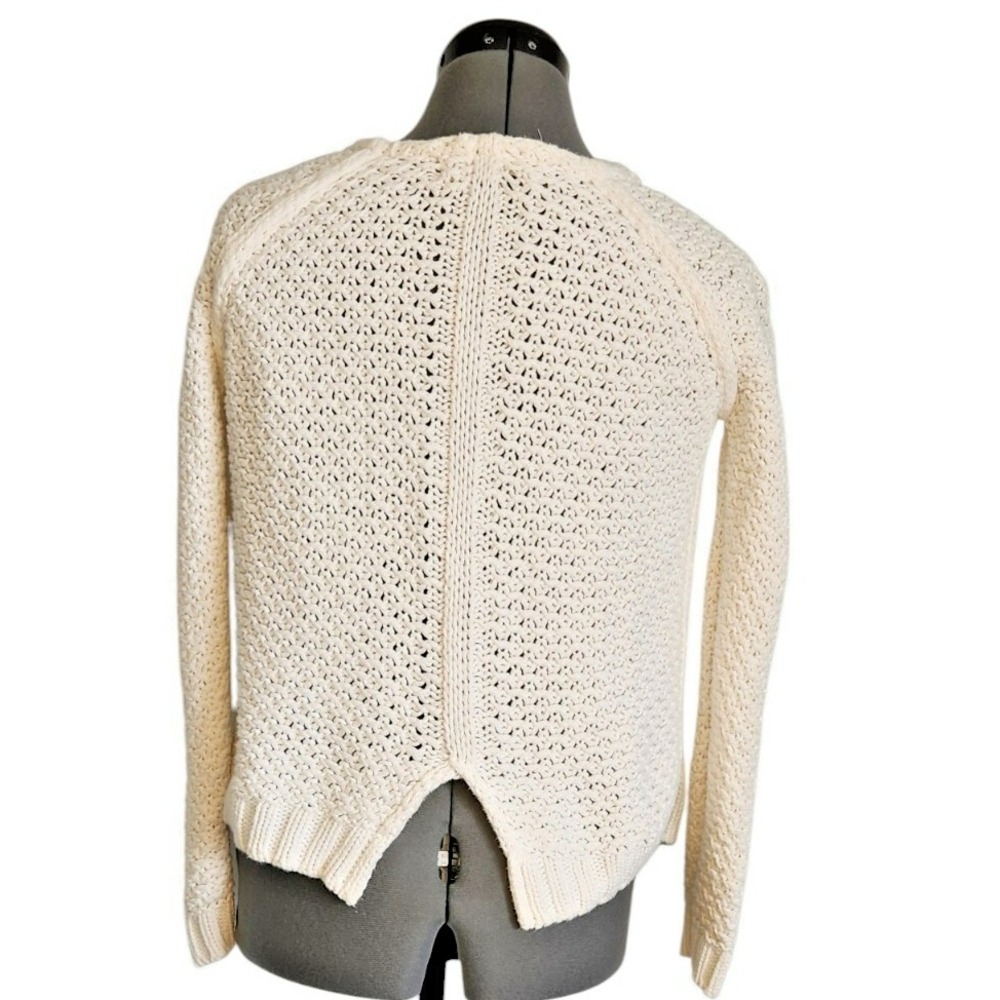 Zara Knit Cream Pointelle Split Back‎ Sweater Scoop Neck Ivory Small - Picture 4 of 5
